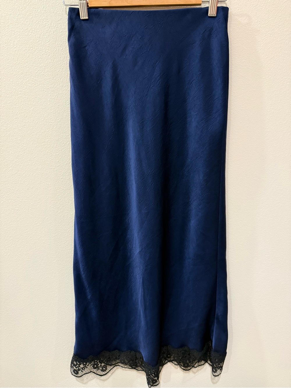 a new day Navy Satin Maxi Skirt with Black Lace Hem